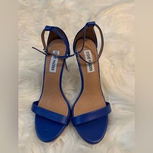 Steve Madden Womens Stecy Leather Open Toe Casual Ankle Strap, Blue, Size 6.0